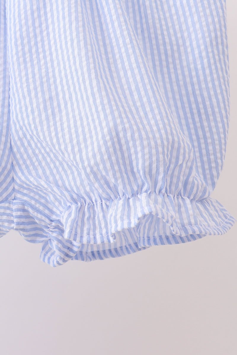 Blue stripe seersucker lemon embroidery scalloped bloomer set - Abbies Place