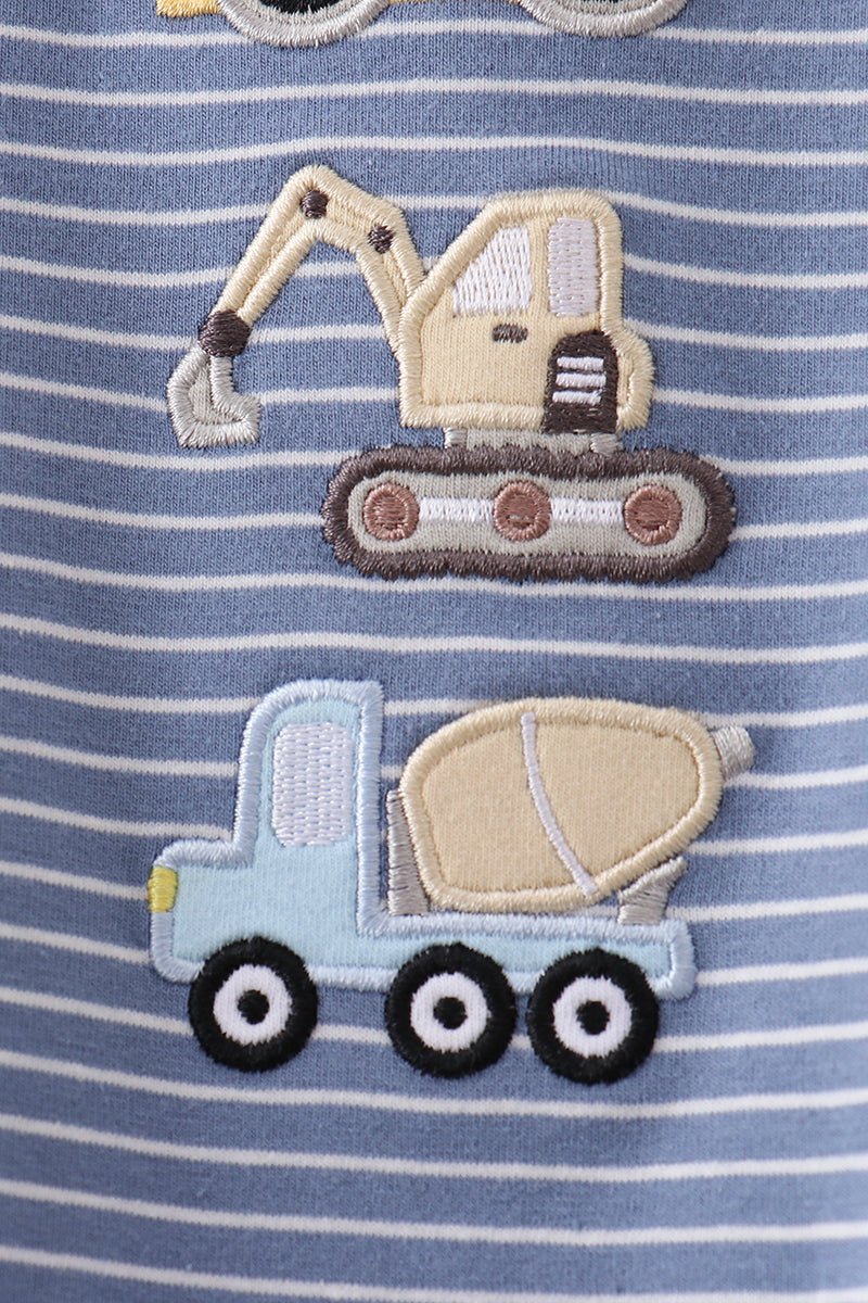 Blue stripe truck embroidery bubble - Abbies Place