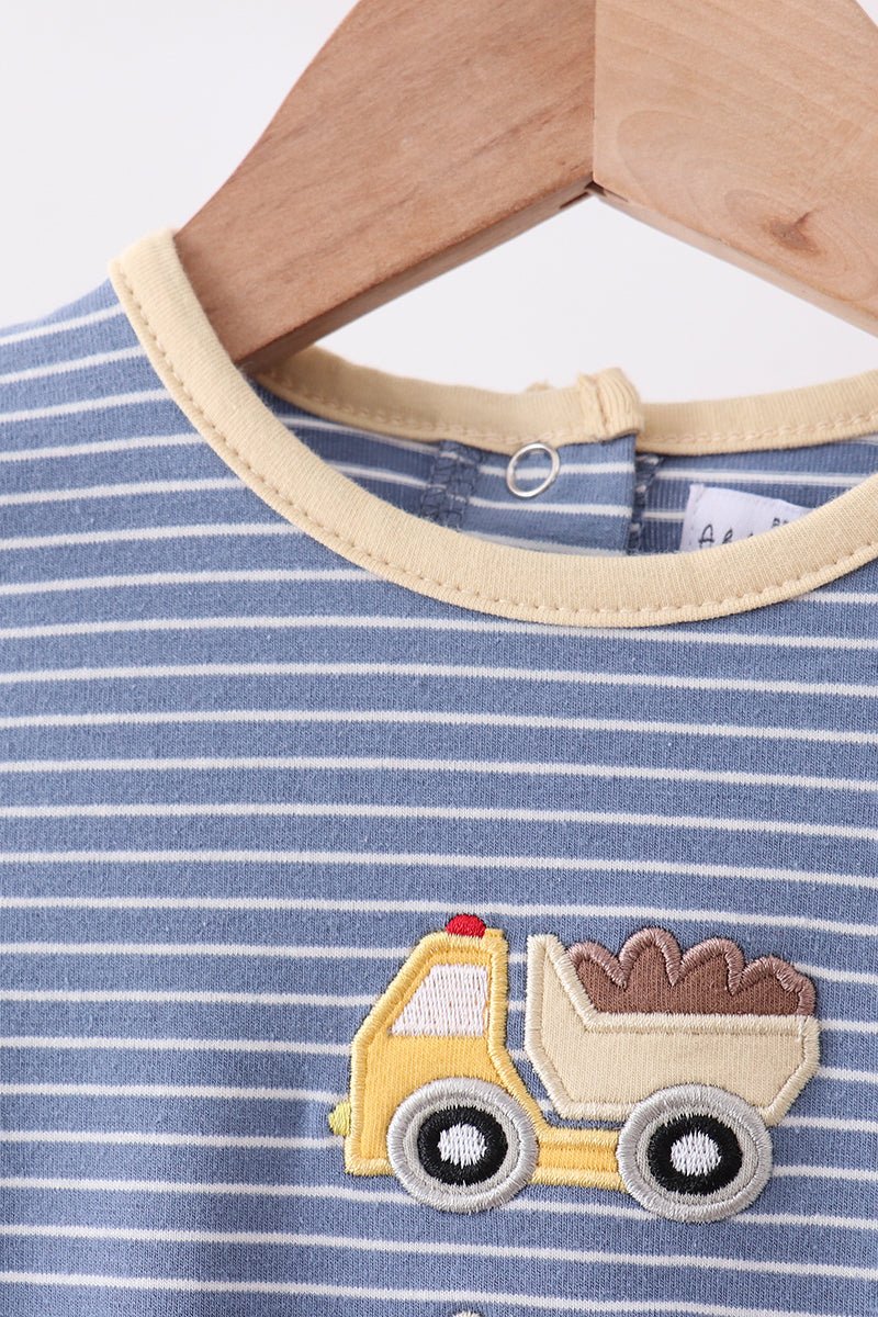 Blue stripe truck embroidery bubble - Abbies Place