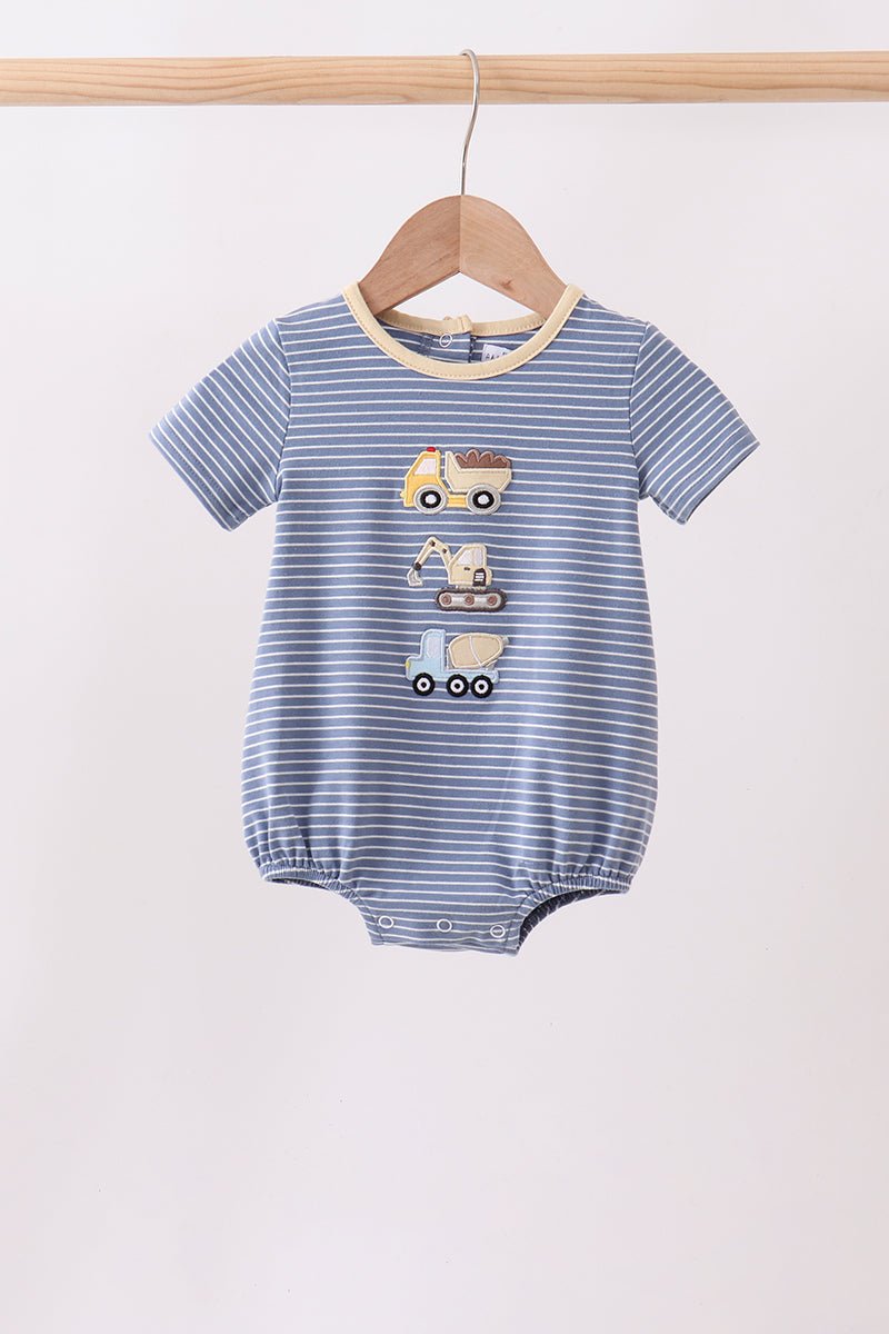 Blue stripe truck embroidery bubble - Abbies Place