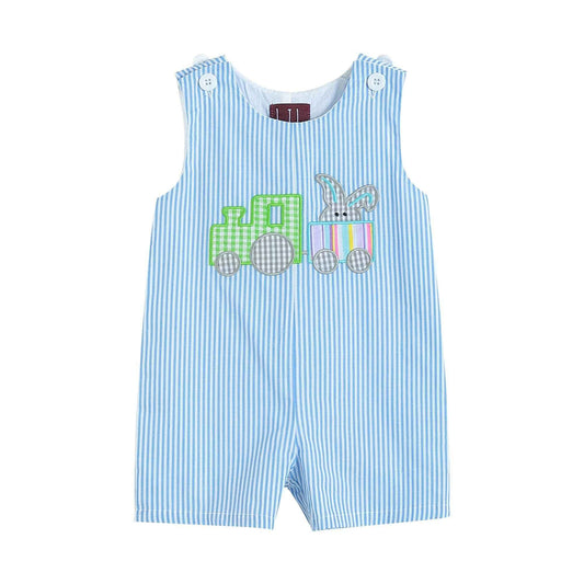 Blue Striped Bunny Train Shortalls - Abbies Place