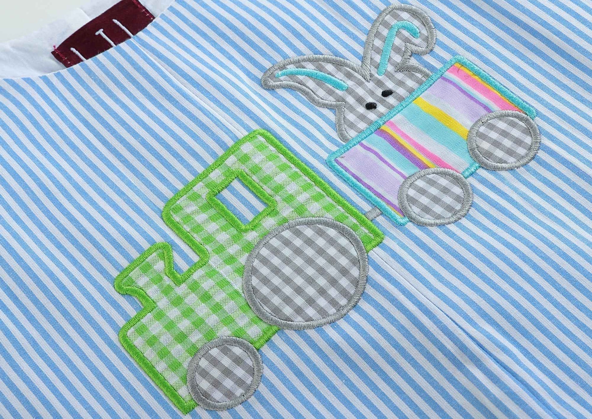 Blue Striped Bunny Train Shortalls - Abbies Place