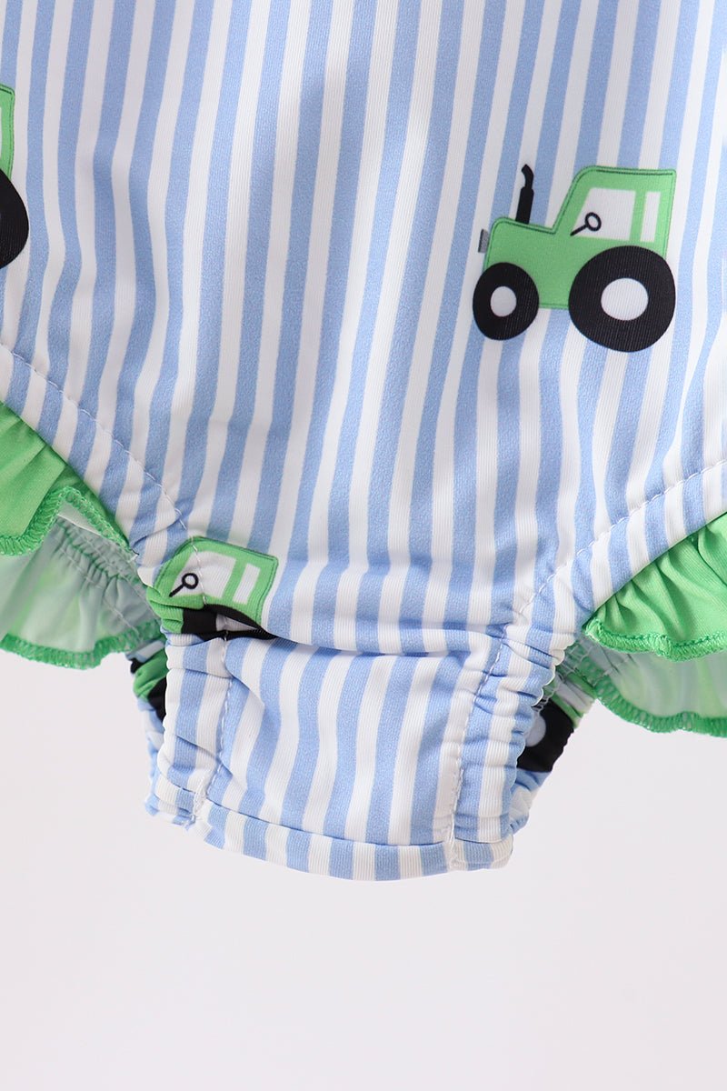 Blue Tractor Stripe UPF Swim One-Piece - Abbies Place