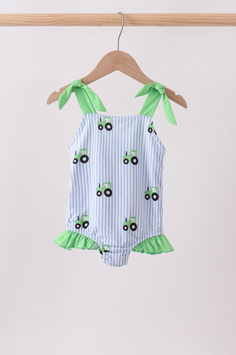 Blue Tractor Stripe UPF Swim One-Piece - Abbies Place