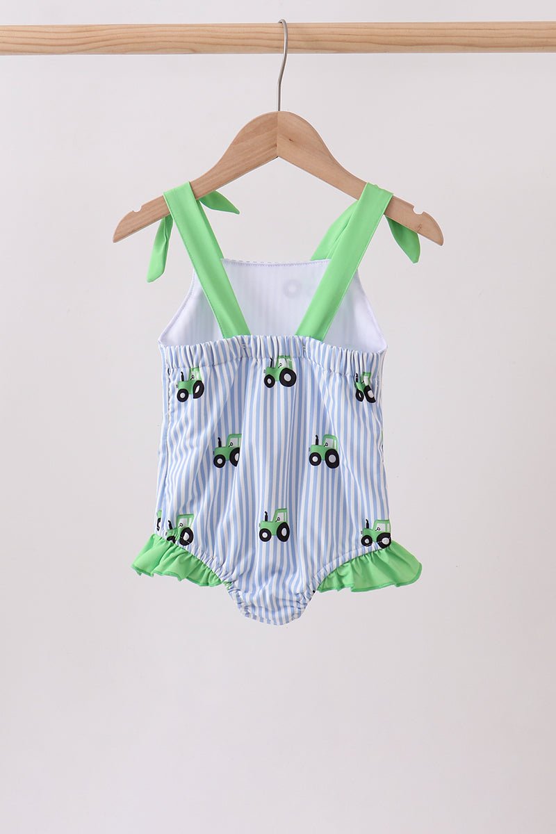 Blue Tractor Stripe UPF Swim One-Piece - Abbies Place