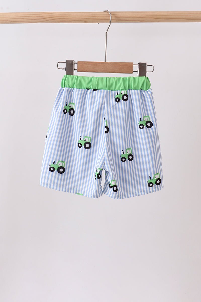 Blue Tractor Stripe UPF Swim Trunks - Abbies Place