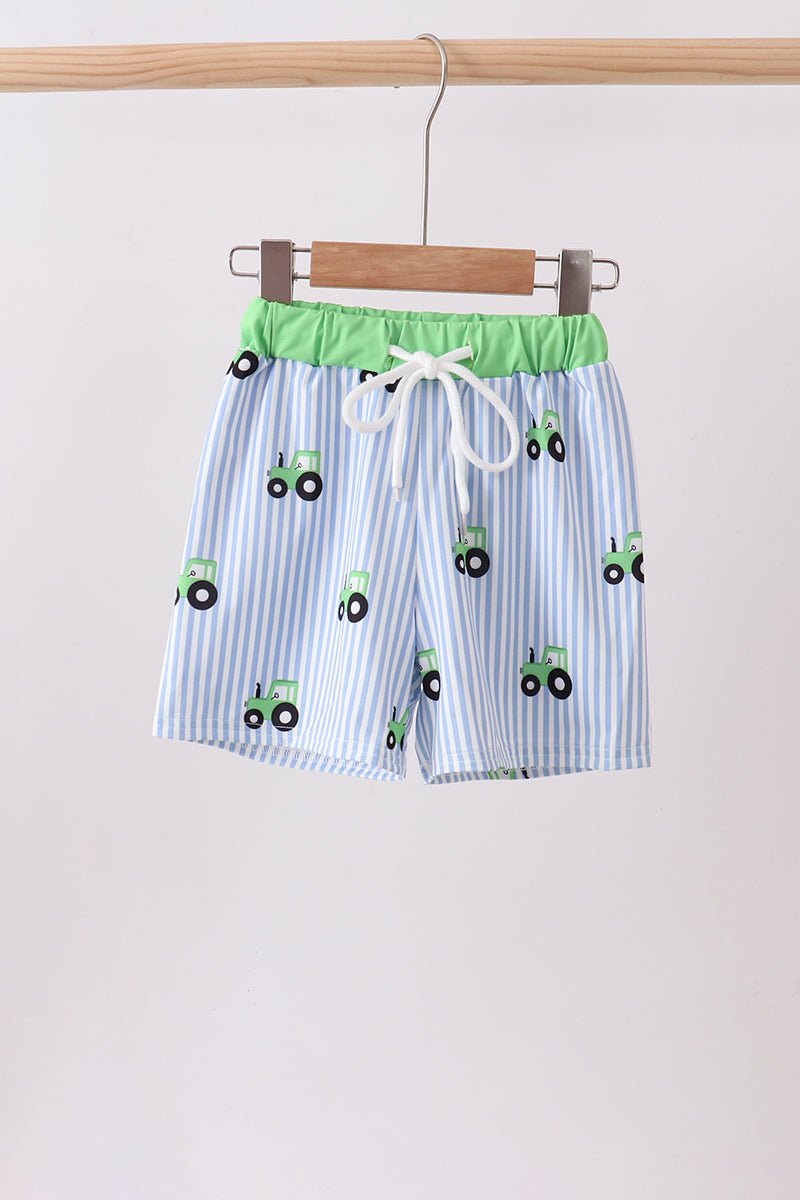 Blue Tractor Stripe UPF Swim Trunks - Abbies Place