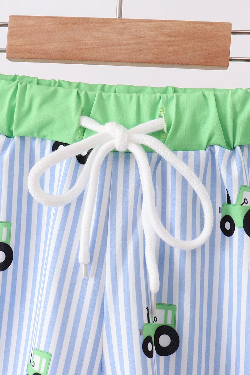 Blue Tractor Stripe UPF Swim Trunks - Abbies Place