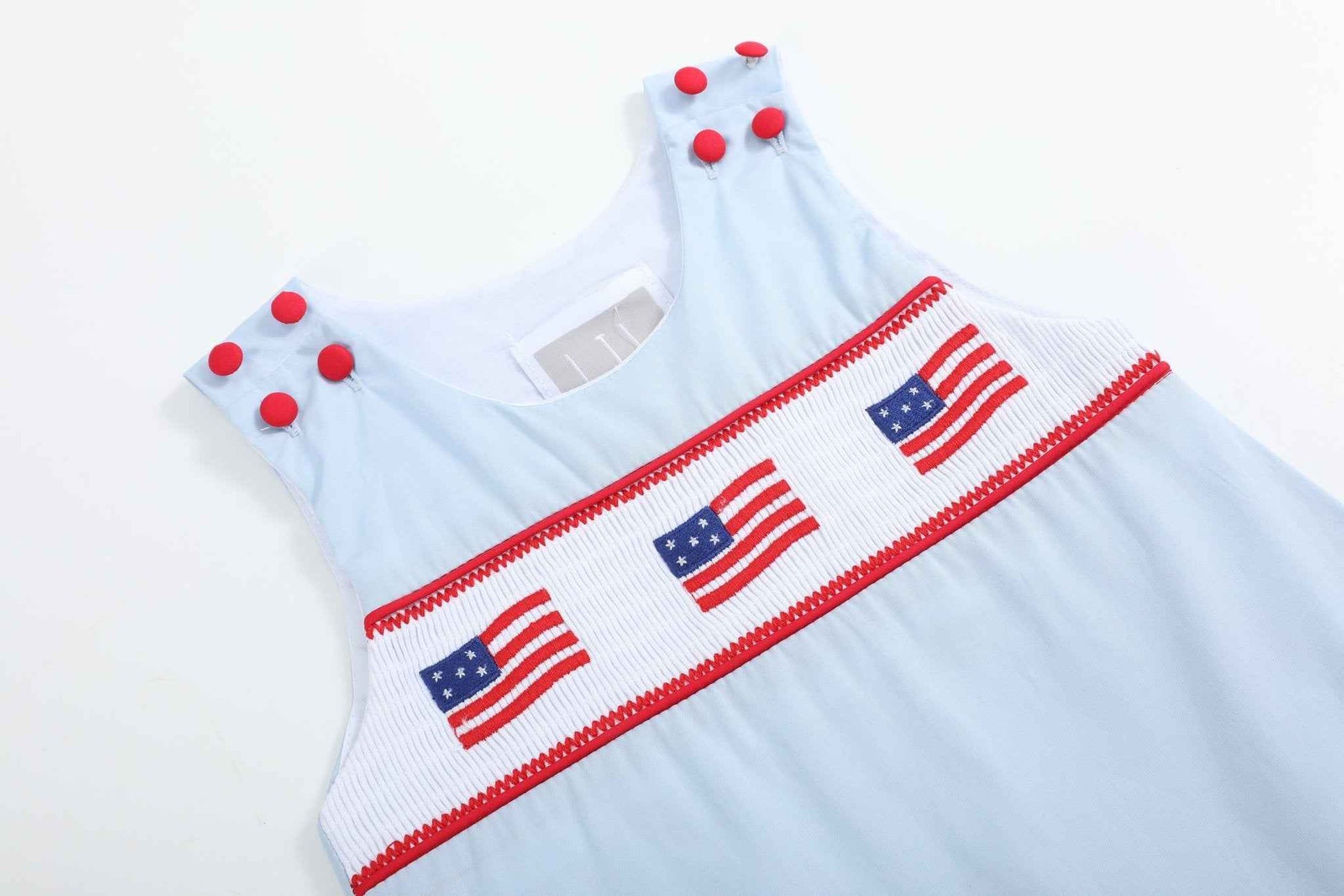 Blue USA Flag Smocked Shortalls - Abbies Place