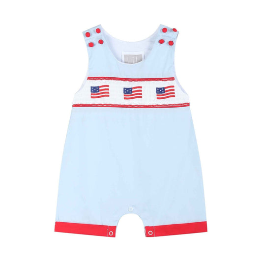 Blue USA Flag Smocked Shortalls - Abbies Place