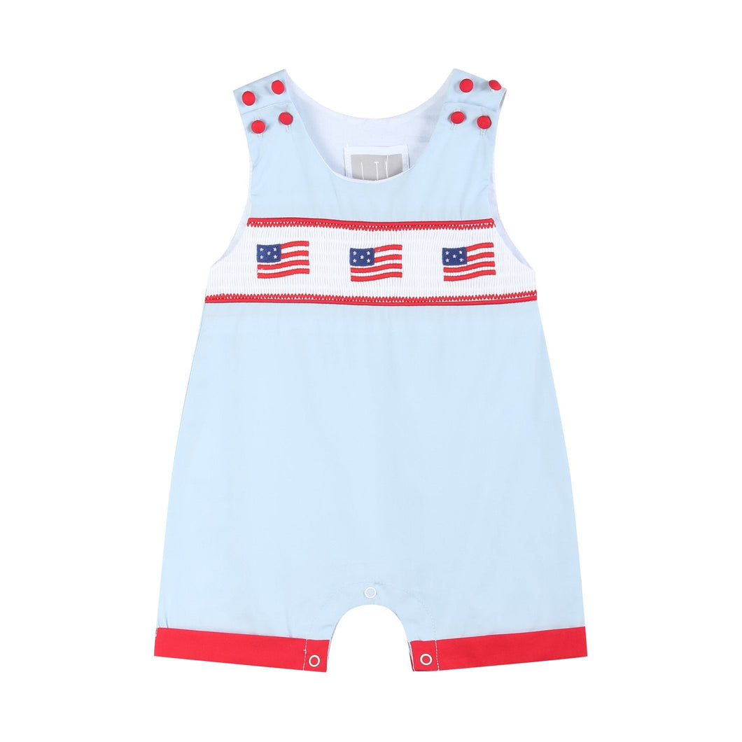 Blue USA Flag Smocked Shortalls