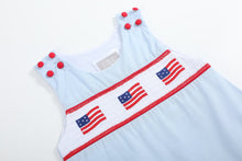 Load image into Gallery viewer, Blue USA Flag Smocked Shortalls
