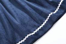 Load image into Gallery viewer, Blue Velvet Silver Bows Smocked Ruffle Bishop Dress
