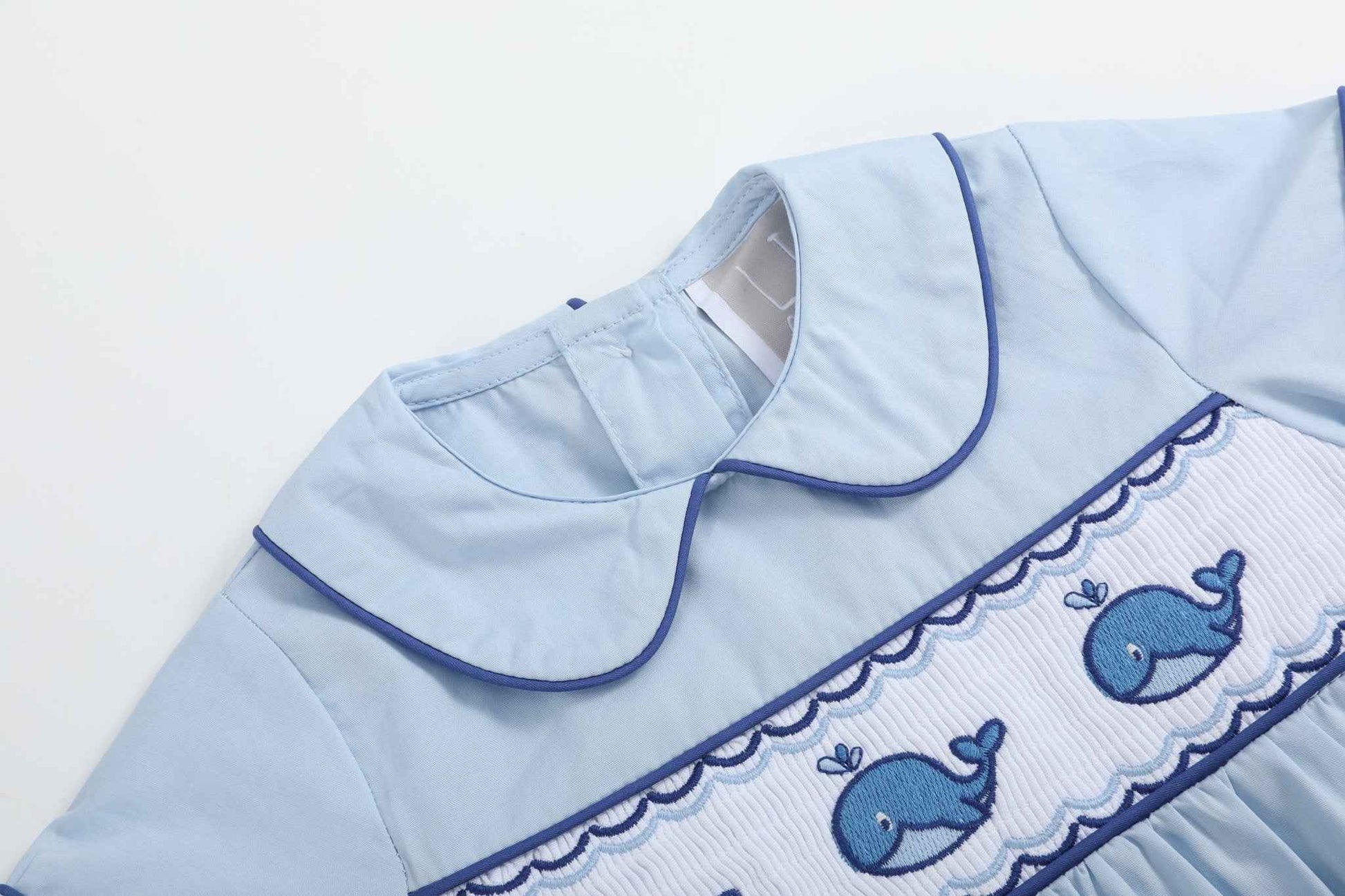 Blue Whale Smocked Collared Bubble Romper - Abbies Place