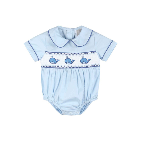 Blue Whale Smocked Collared Bubble Romper - Abbies Place