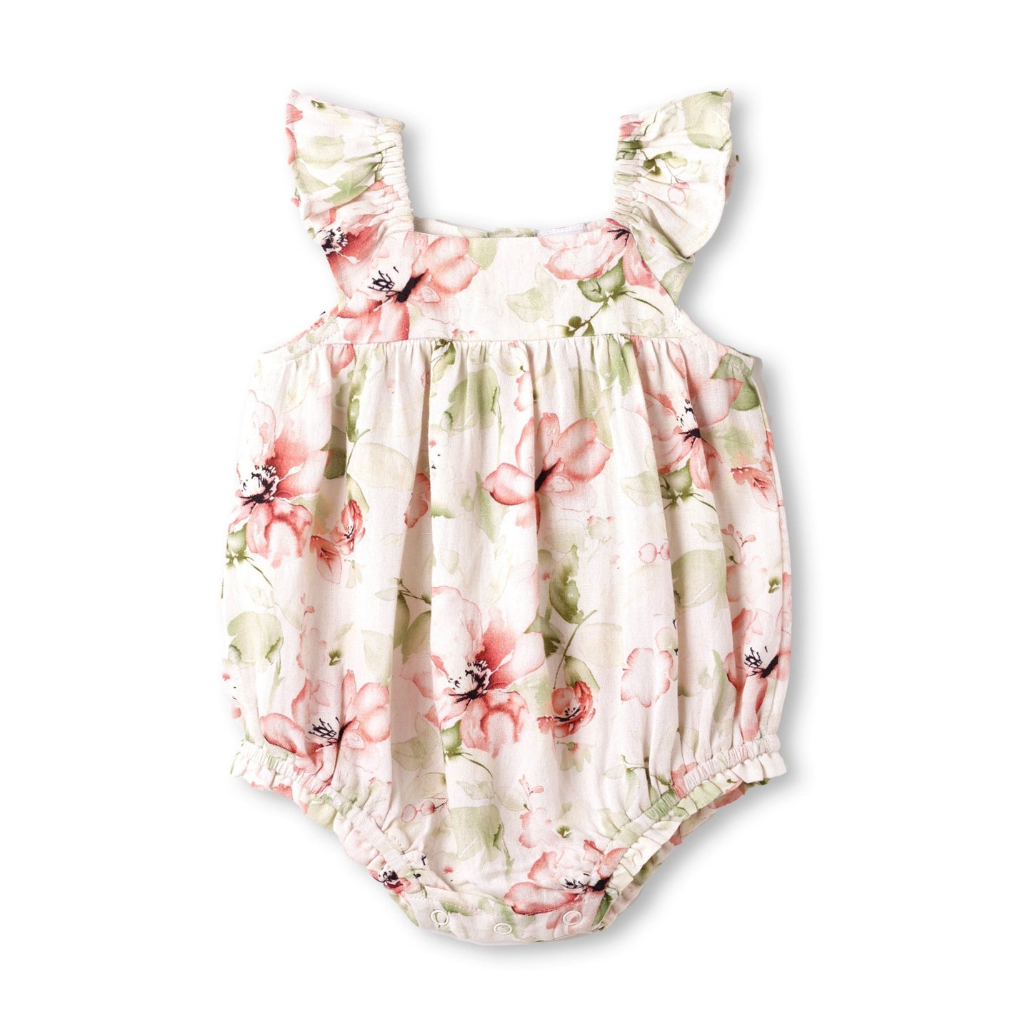 Blush Bouquet Baby Girl Floral Cotton Linen Sunsuit - Abbies Place