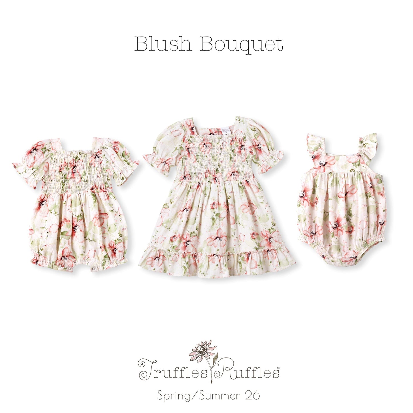 Blush Bouquet Baby Girl Floral Cotton Linen Sunsuit - Abbies Place