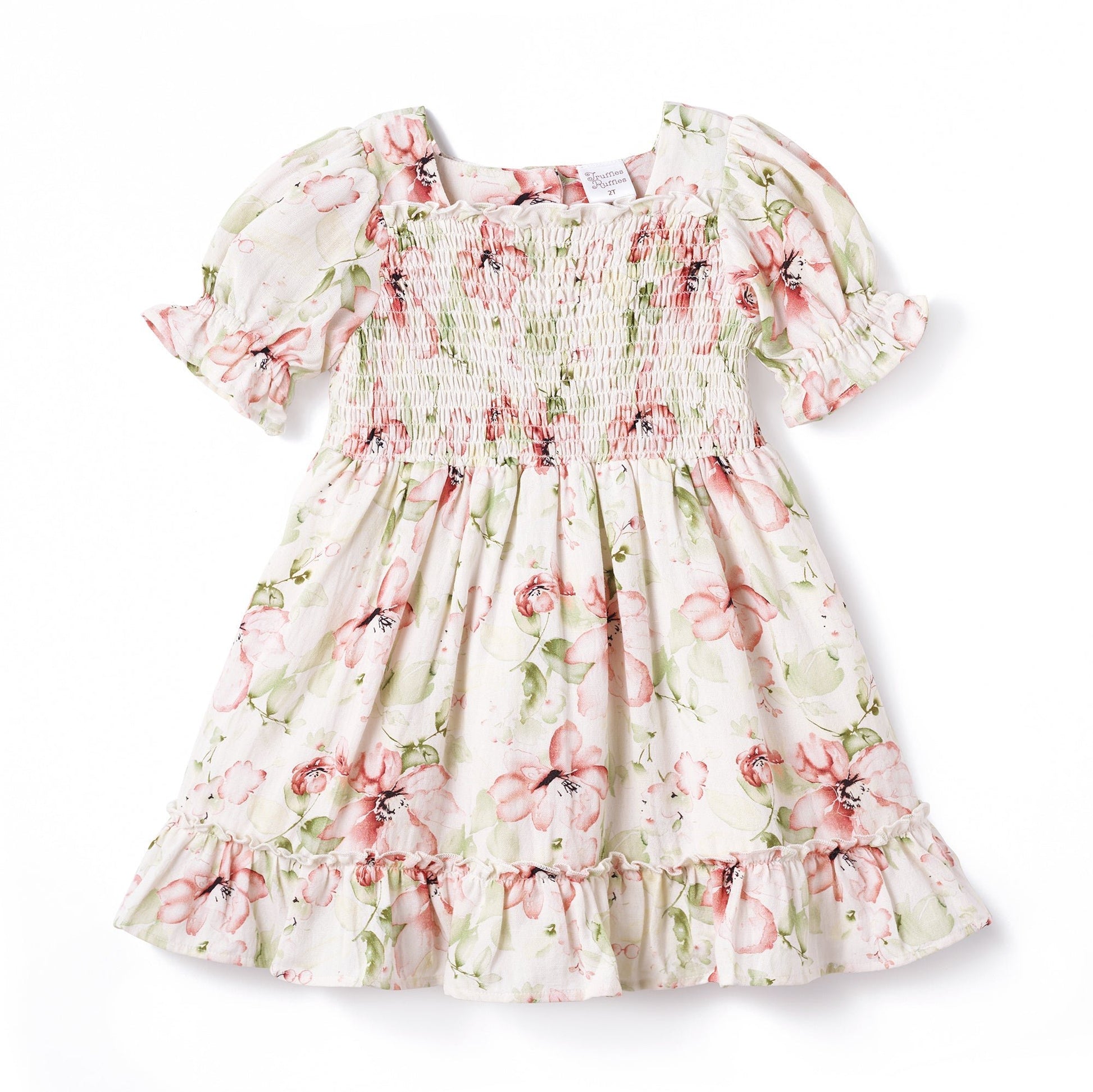 Blush Bouquet Smocked Bodice Puff Sleeve Dress - Abbies Place