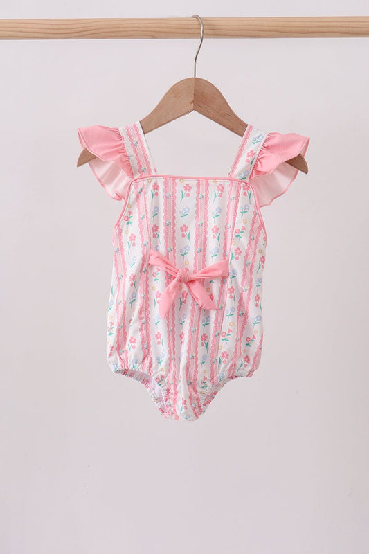 Blush floral print ruffle bow swimsuit - Abbies Place