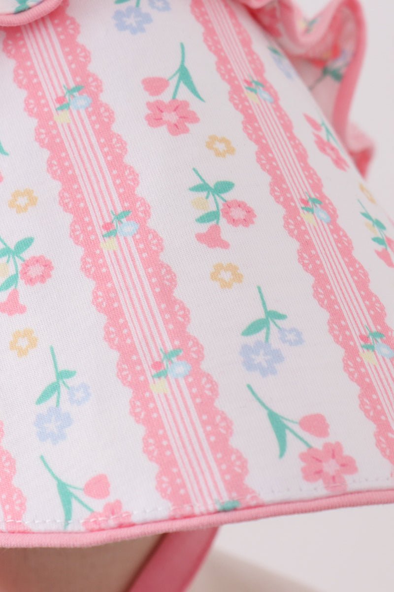 Blush floral ruffle bow bonnet - Abbies Place