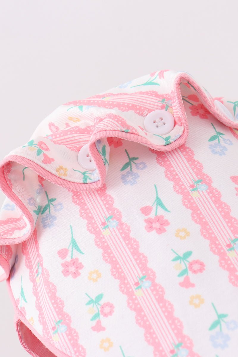 Blush floral ruffle bow bonnet - Abbies Place