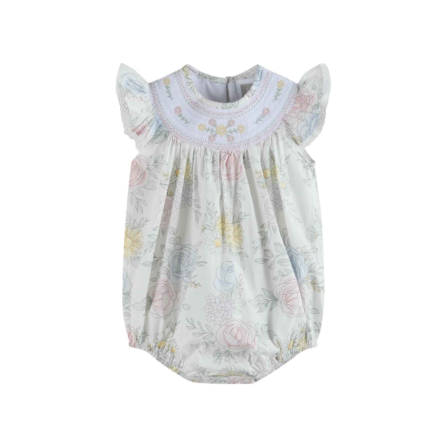 Bouquet Floral Smocked Flutter Romper - Abbies Place
