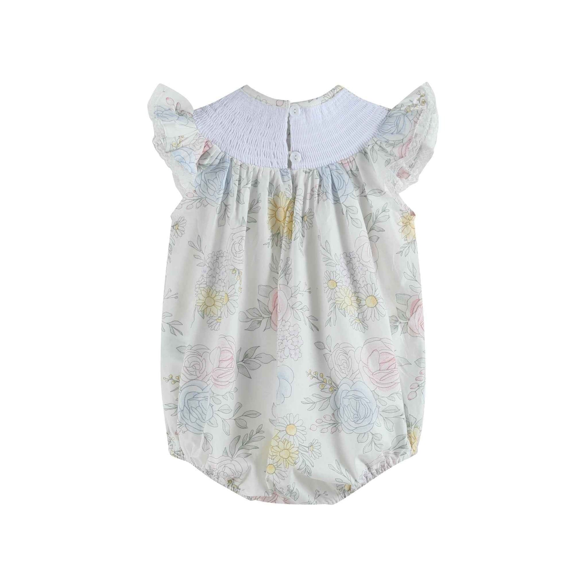 Bouquet Floral Smocked Flutter Romper - Abbies Place