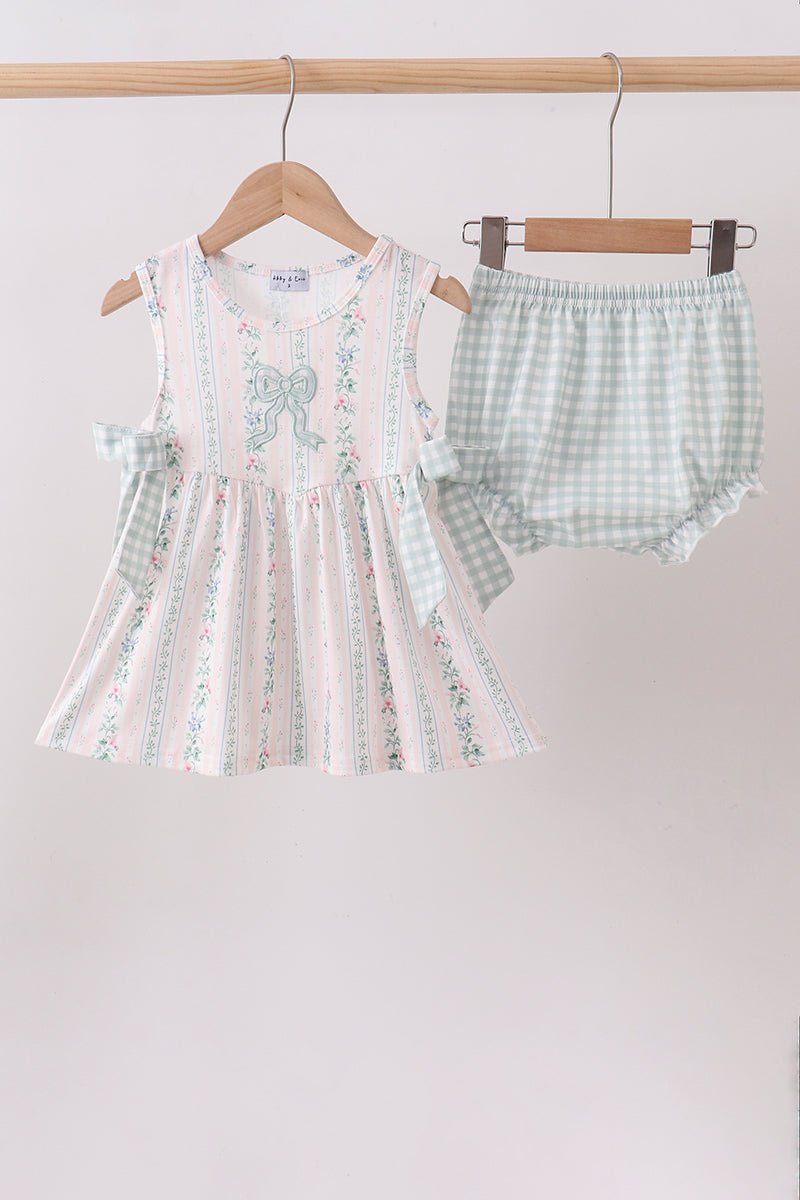 Bow Floral Applique Bloomer Set - Abbies Place