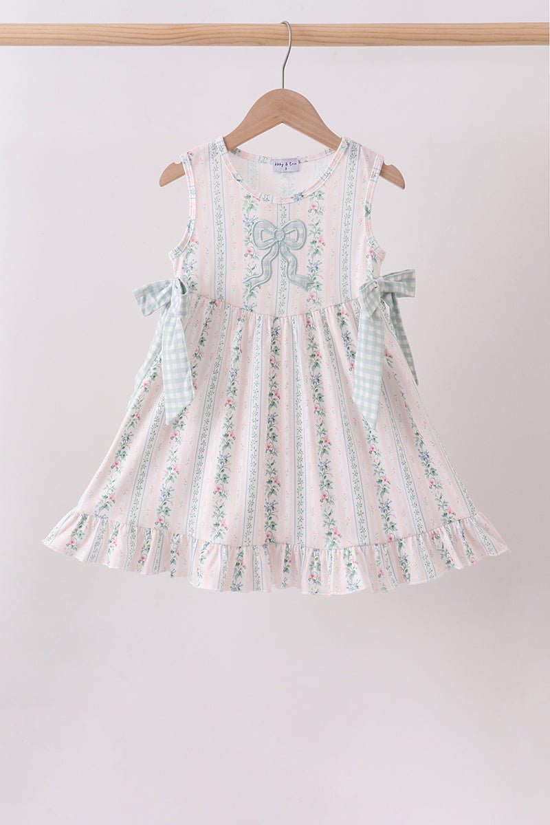 Bow Floral Applique Dress - Abbies Place