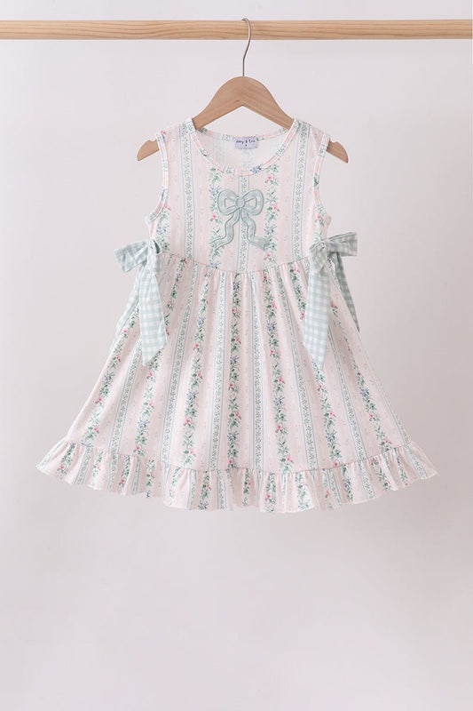 Bow Floral Applique Dress - Abbies Place