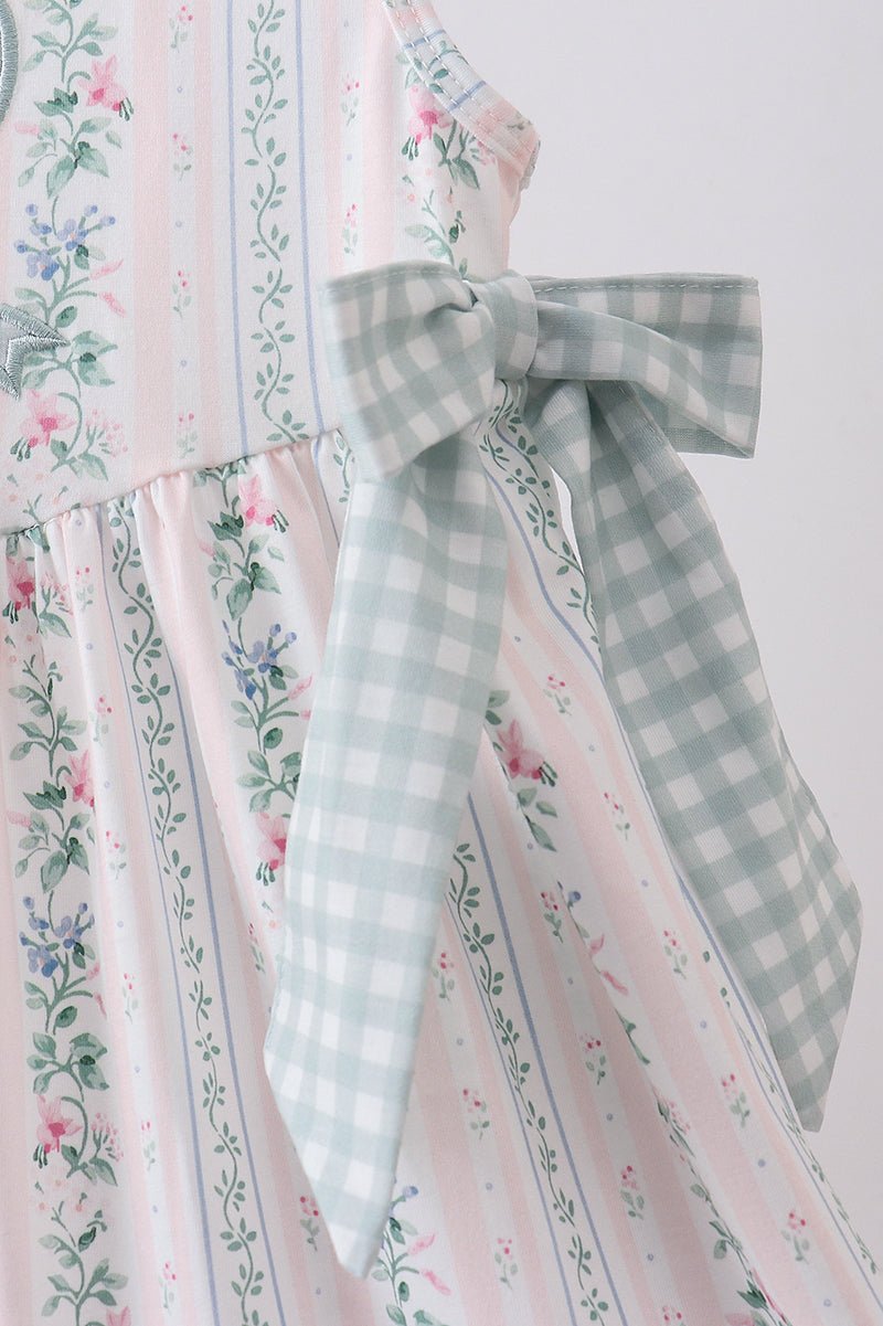 Bow Floral Applique Dress - Abbies Place
