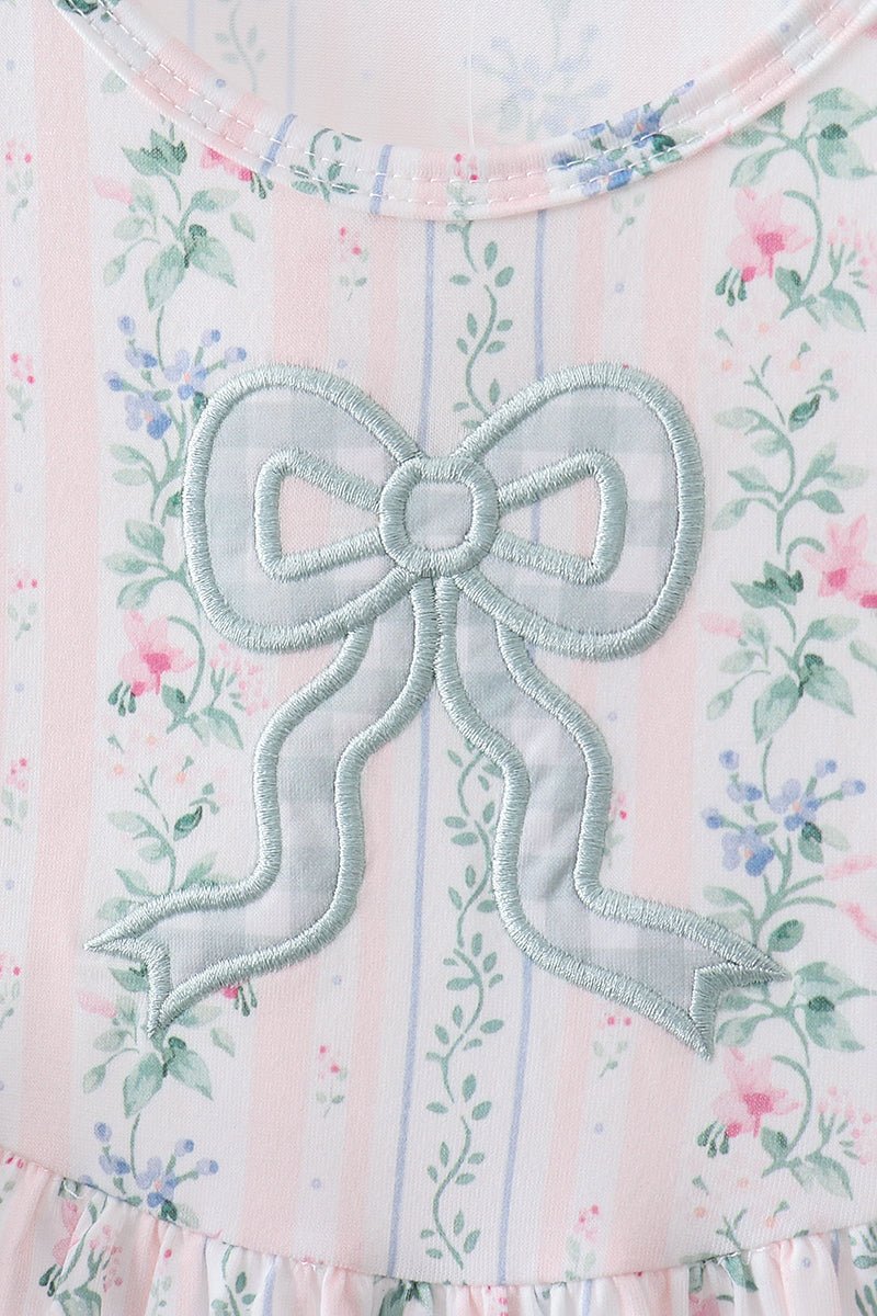Bow Floral Applique Dress - Abbies Place