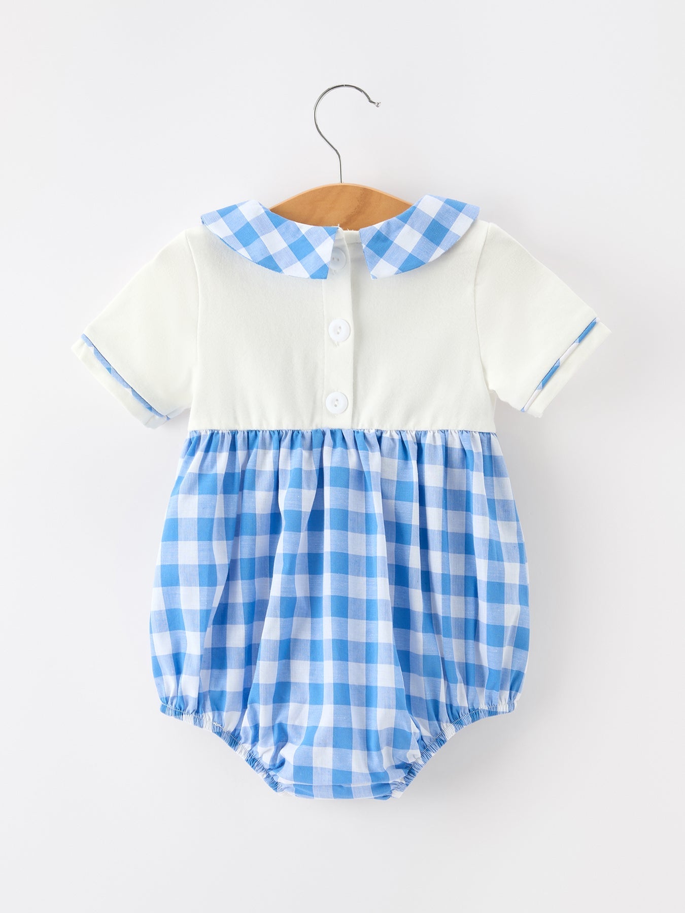 Boys 4th of July Plaid Romper Embroidery Petals Collar - Abbies Place