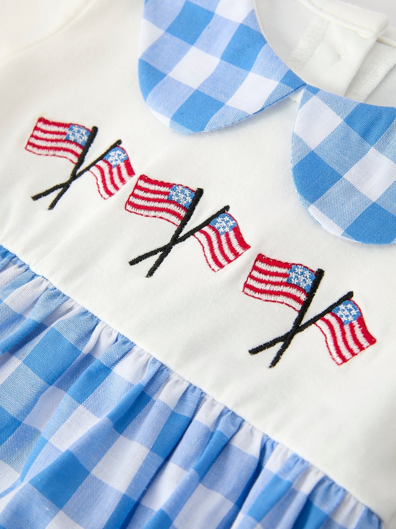 Boys 4th of July Plaid Romper Embroidery Petals Collar - Abbies Place