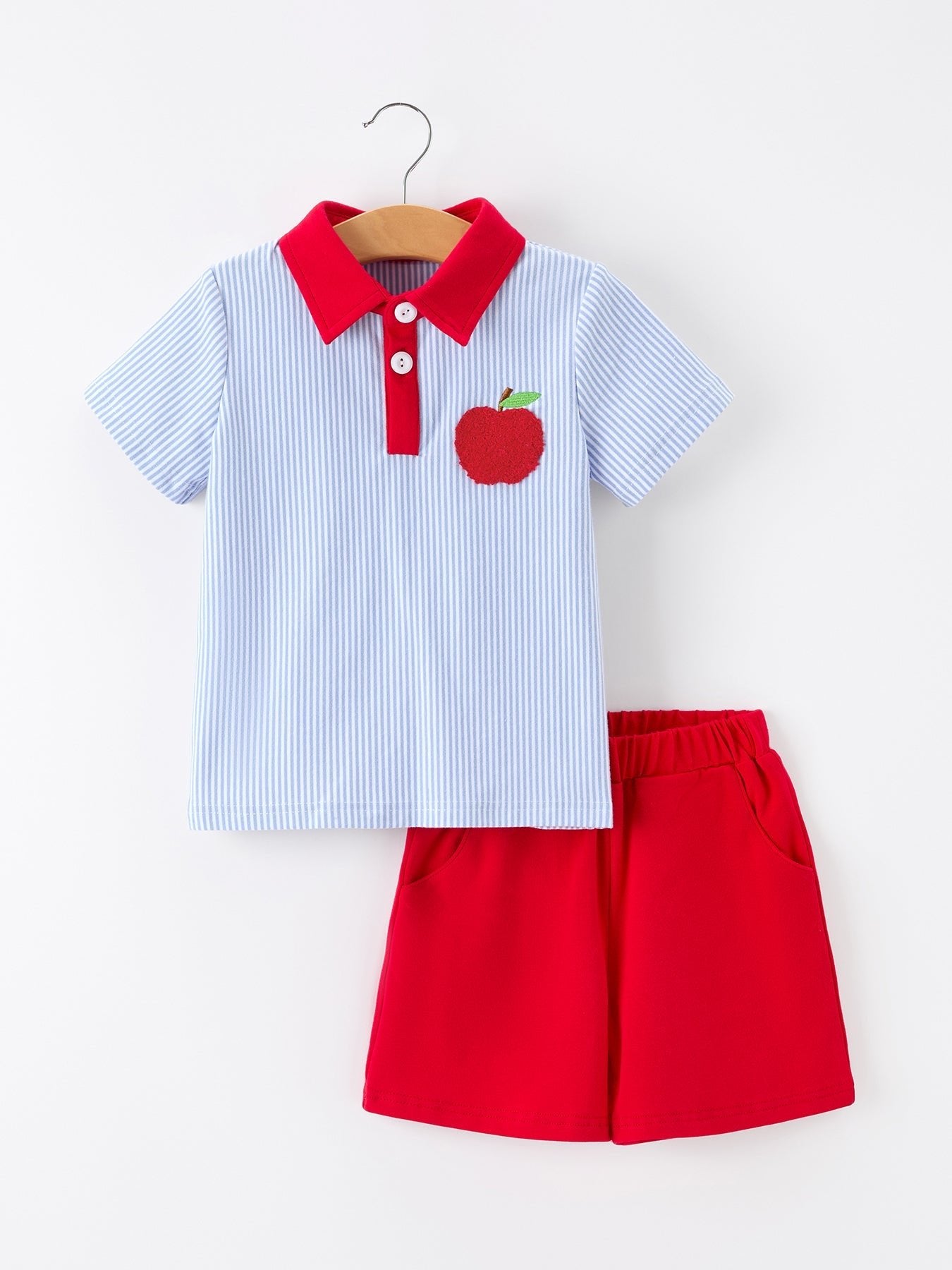 Boys Back To School Apple Polo Short Set - Abbies Place