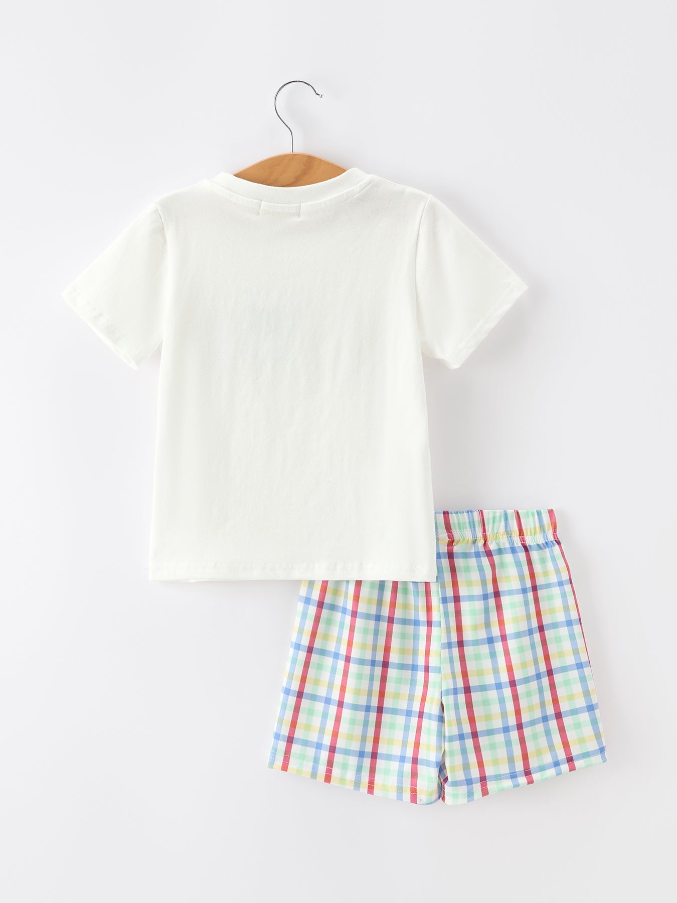 Boys Back To School Dog Plaid Short Set Applique - Abbies Place