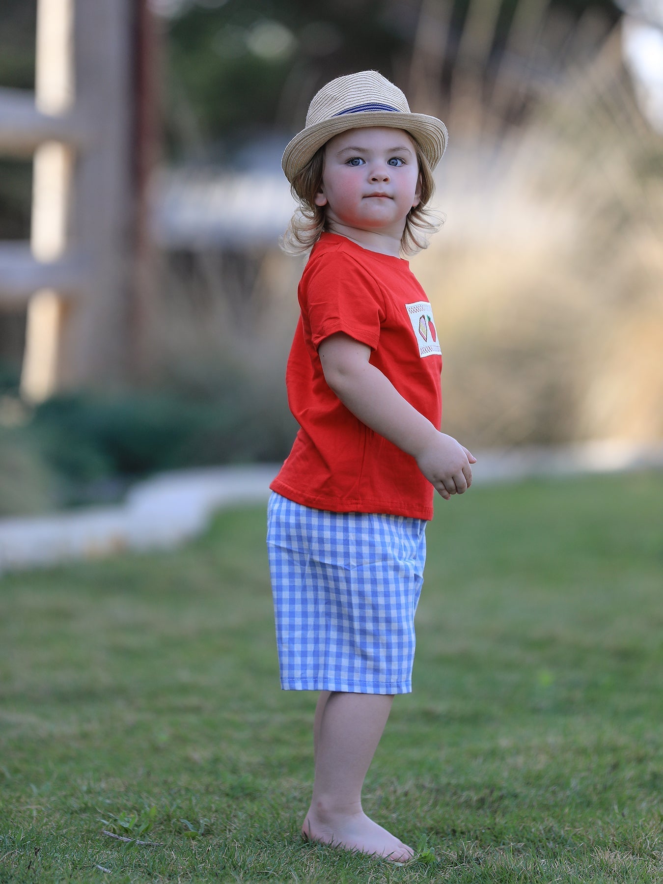 Boys Back to School Pencil Apple Applique Plaid Shorts Set - Abbies Place