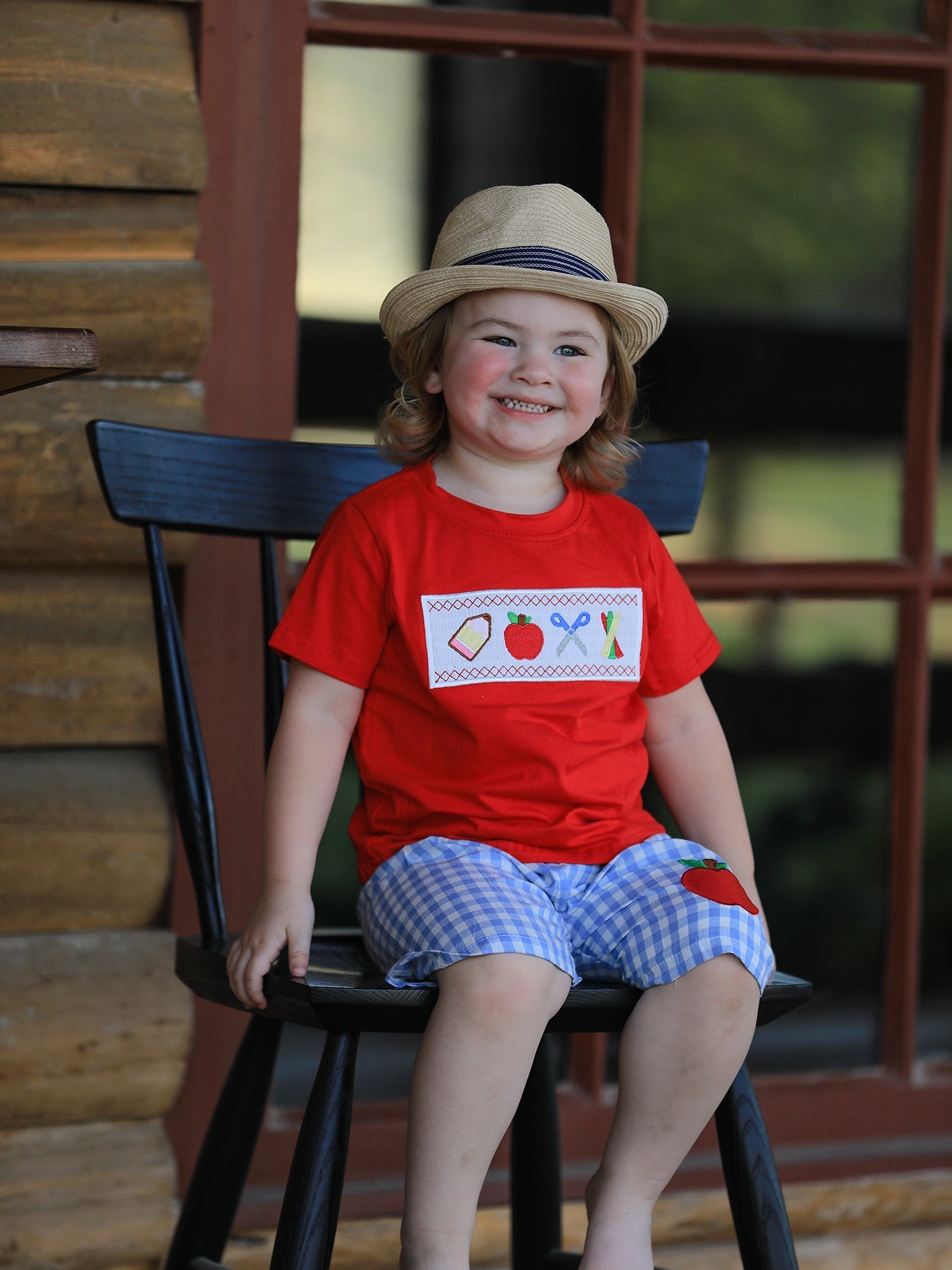 Boys Back to School Pencil Apple Applique Plaid Shorts Set - Abbies Place