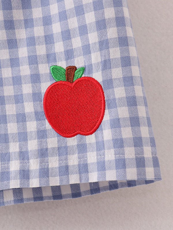 Boys Back to School Pencil Apple Applique Plaid Shorts Set - Abbies Place