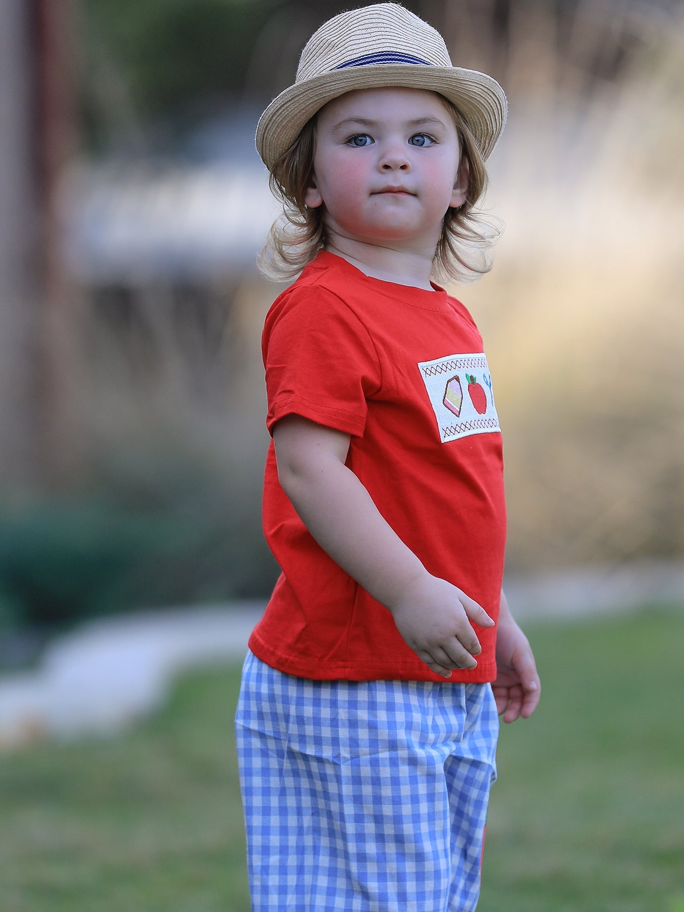 Boys Back to School Pencil Apple Applique Plaid Shorts Set - Abbies Place