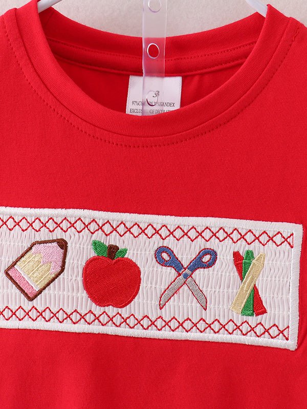 Boys Back to School Pencil Apple Applique Plaid Shorts Set - Abbies Place