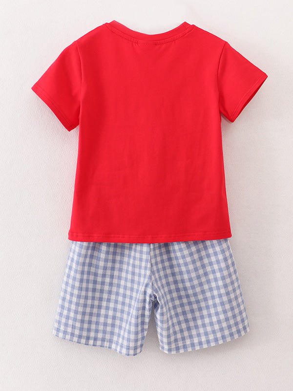 Boys Back to School Pencil Apple Applique Plaid Shorts Set - Abbies Place