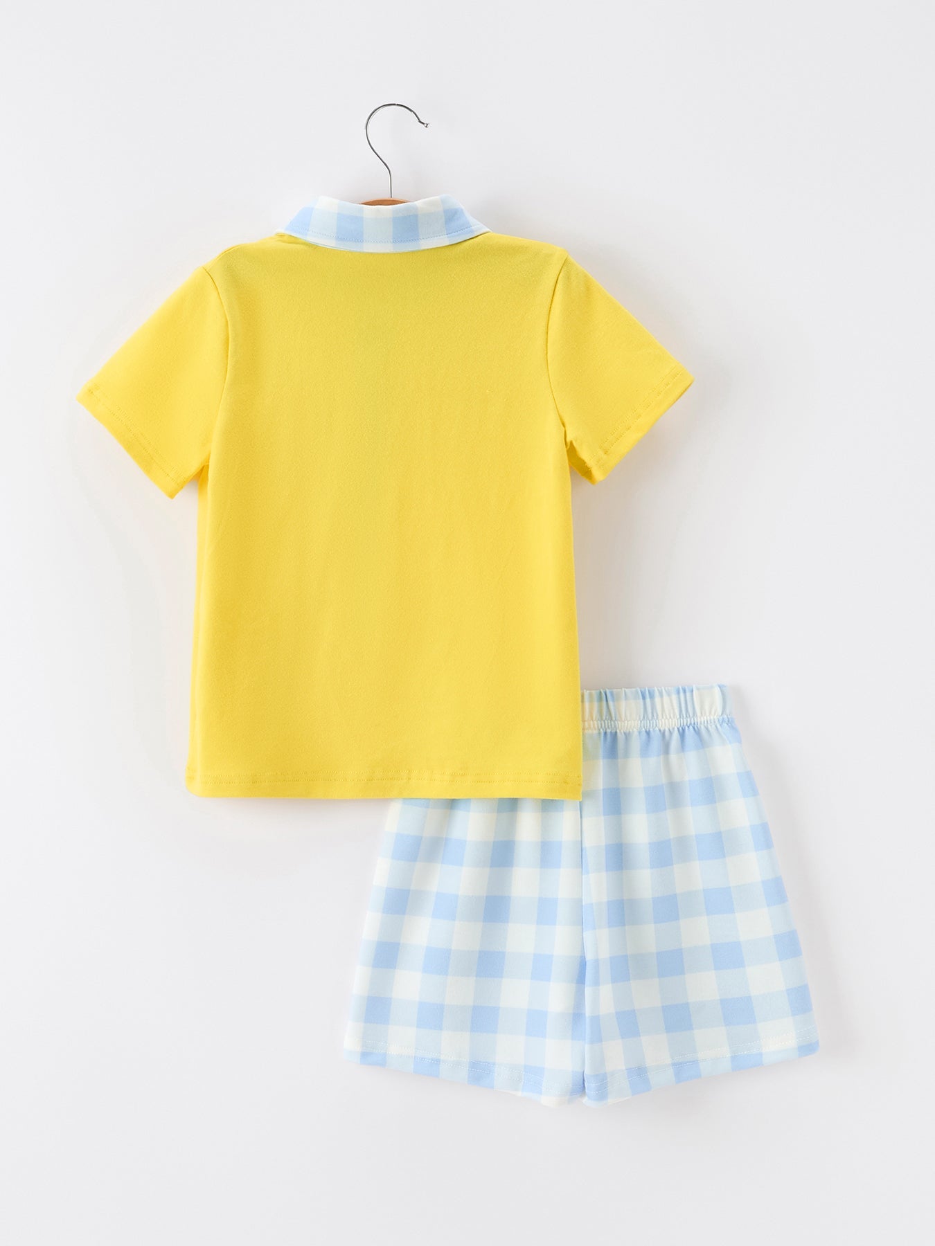 Boys Back To School Pencil Plaid Polo Short Set Embroidery - Abbies Place