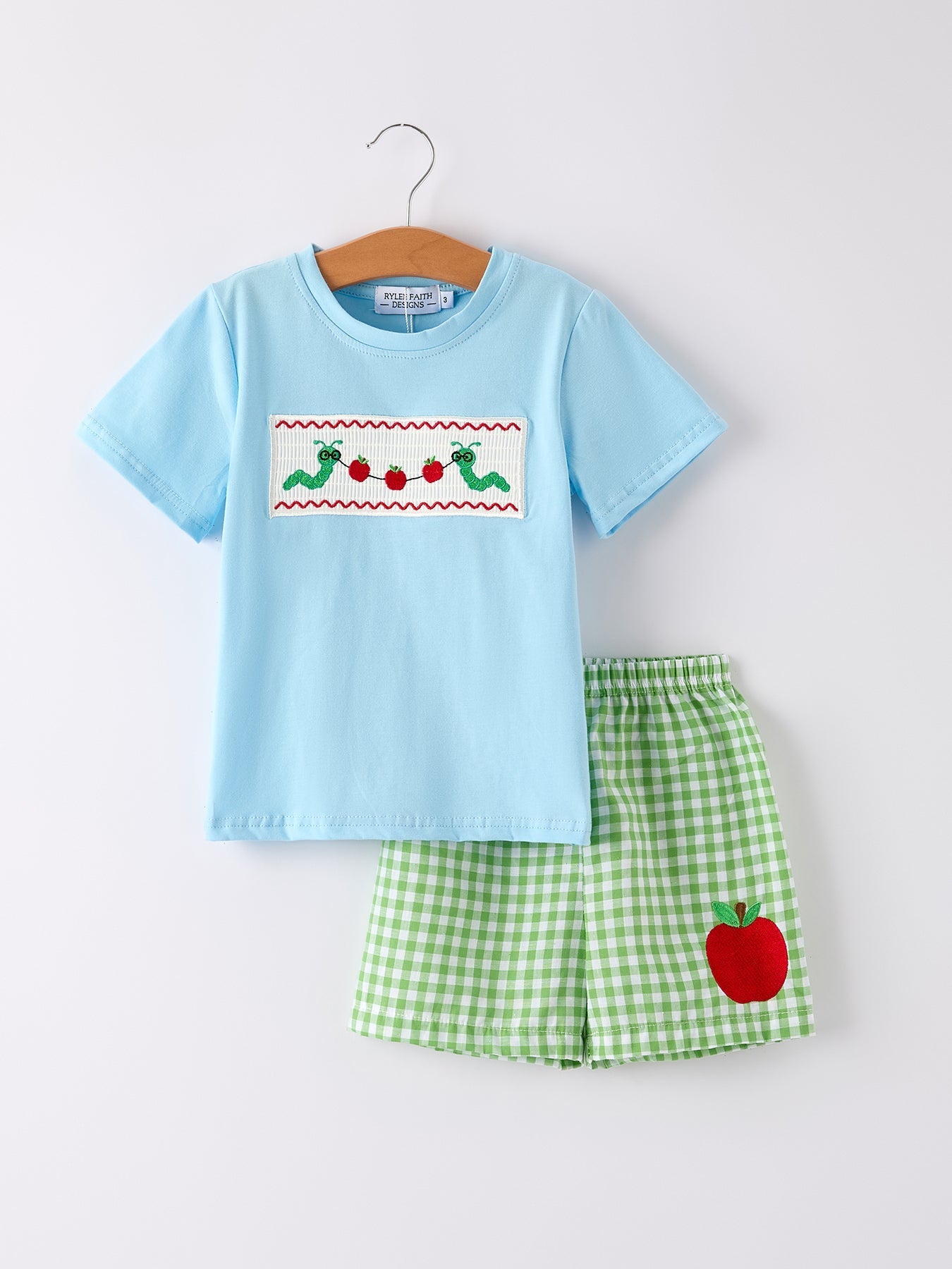 Boys Back to School Smock Embroidered Top+ Plaid Shorts - Abbies Place