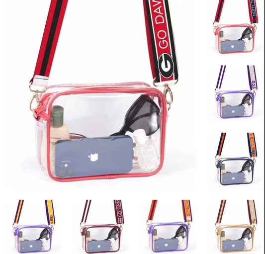 Bridget Clear Purse with Reversible Patterned Shoulder Straps - Abbies Place