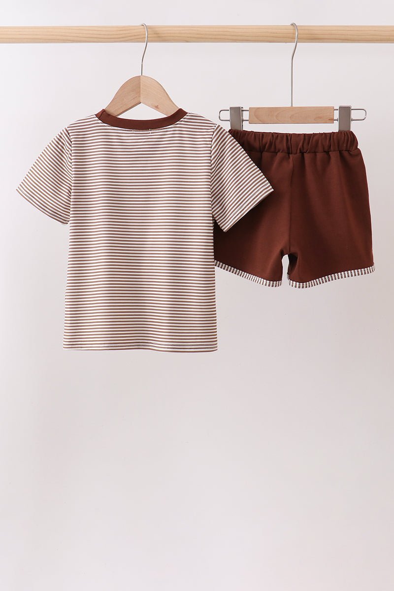 Brown Bear Stripe Embroidered Set - Abbies Place