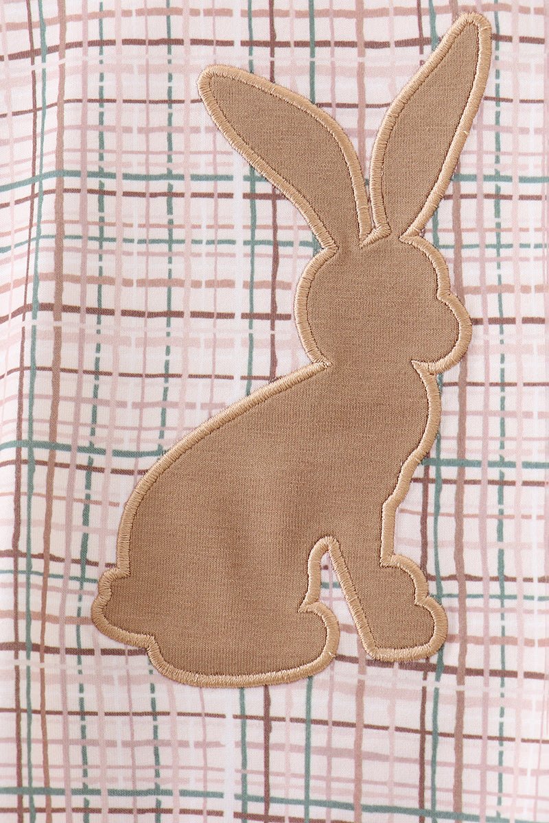 Brown bunny applique plaid romper - Abbies Place
