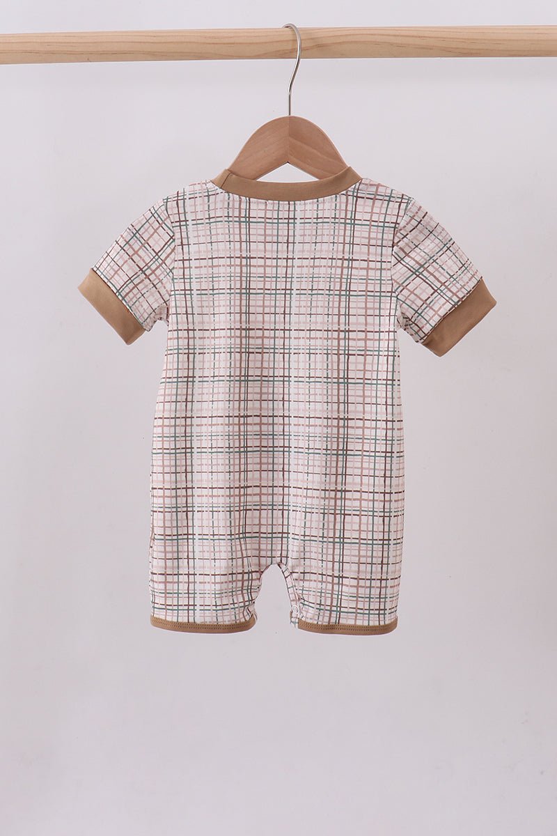 Brown bunny applique plaid romper - Abbies Place