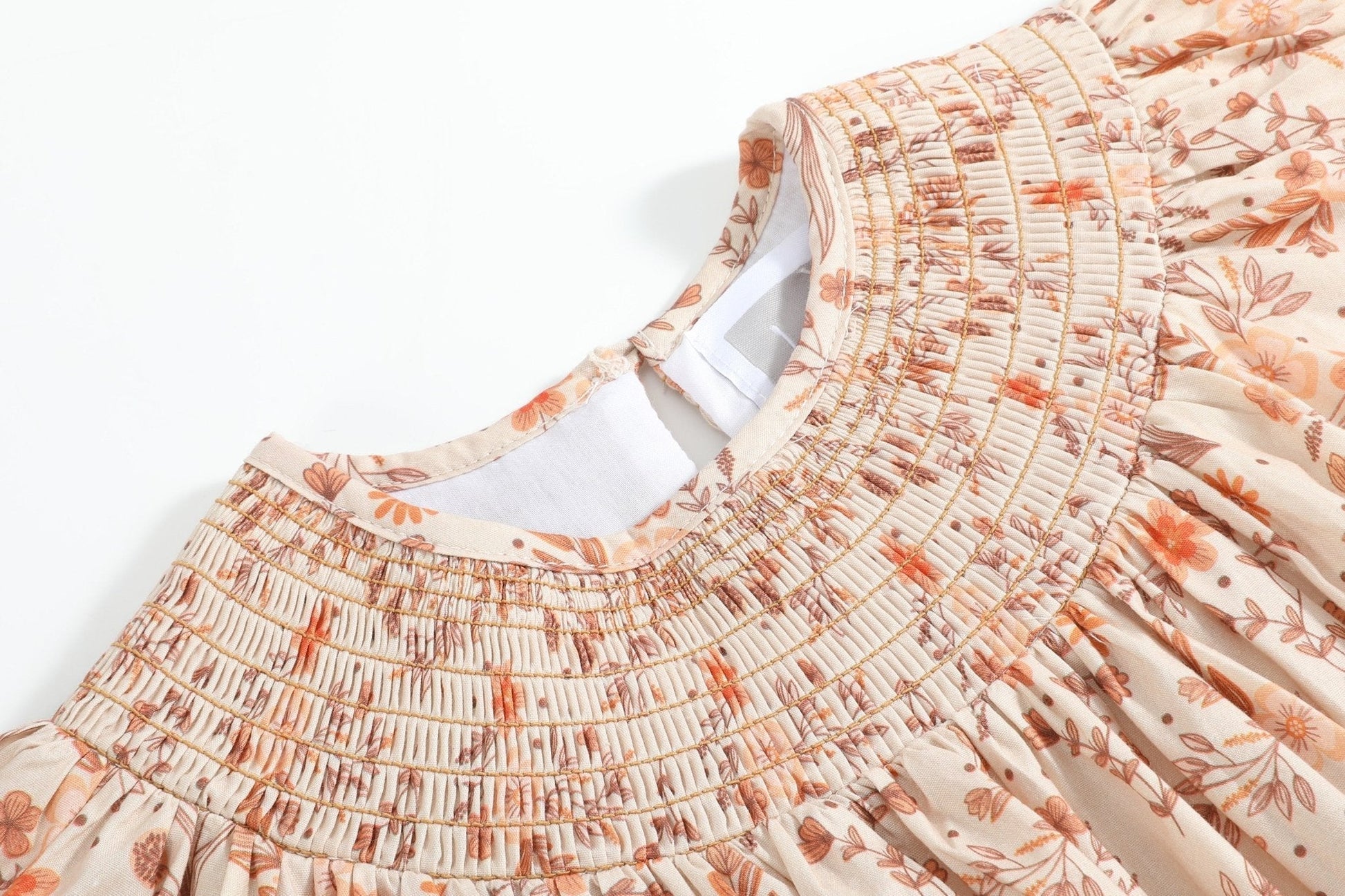 Brown Floral Smocked Bishop Dress - Abbies Place