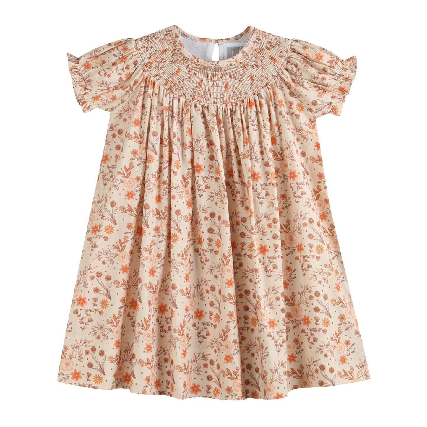 Brown Floral Smocked Bishop Dress - Abbies Place